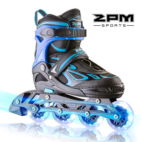 2PM SPORTS Vinal Boys Adjustable Flashing Inline Skates, All Wheels Light Up, Fun Illuminating Skates for Kids and Youths -