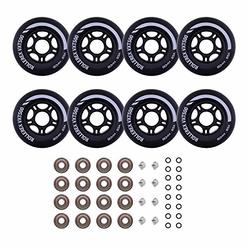 Rollerex Inline Skate Wheels VXT500 (8-Pack or 2-Pack or 2 Wheels w/Bearings, Spacers and Washers) (72mm Steel Black (8