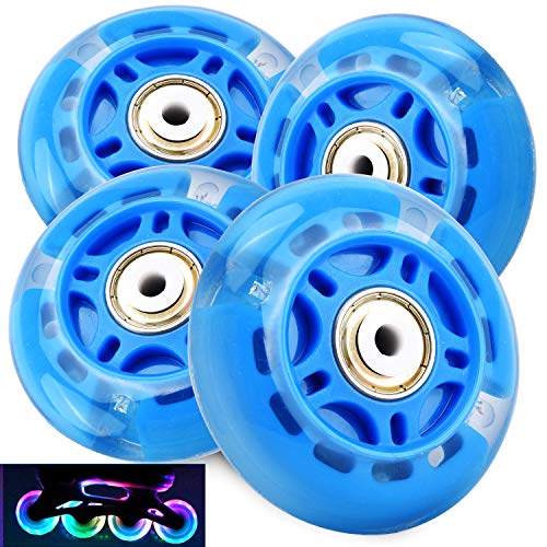 TOBWOLF 4PCS 70mm 82A Light Up Inline Skate Wheels, LED Roller Skate Wheels, LED Flash Flashing Replacement Wheel with ABEC-7