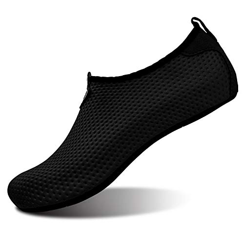 L-RUN Womens Water Shoes Barefoot Skin Aqua Sock for Run Dive Surf Swim Beach Yoga Pure Black M(W:6.5-7.5)=EU37-38