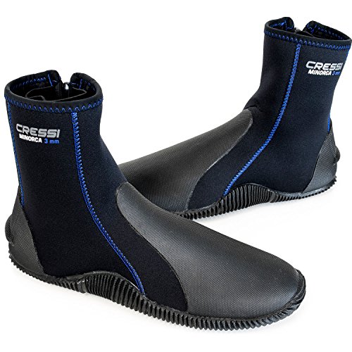 Cressi Minorca Boots 3mm Premium Neoprene with Anti Slip Rubber Soles (Black/Blue, US Men's 5 | US Women's 6)