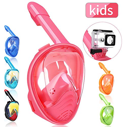 QingSong Kids Full Face Snorkel Mask, Snorkeling Mask with Detachable Camera Mount, 180 Degree Panoramic View Snorkel Set