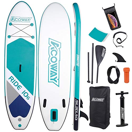 ACOWAY Inflatable Stand Up Paddle Board,10'6" Long 32" Wide 6" Thick| SUP Paddleboard Accessories Backpack |Bottom Fin