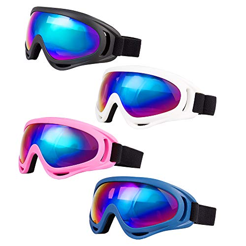 LJDJ Ski Goggles, Pack of 4 - Snowboard Adjustable UV 400 Protective Motorcycle Goggles Outdoor Sports Tactical Glasses