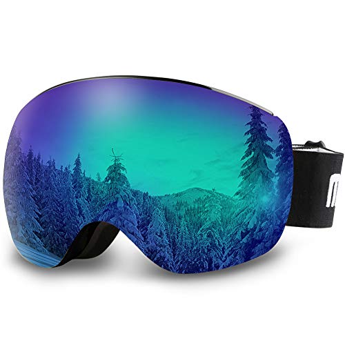 AKASO OTG Ski Goggles, Snowboard Goggles, Mag-Pro Magnetic Interchangeable Lenses, Anti-Fog, 100% UV Protection, Helmet