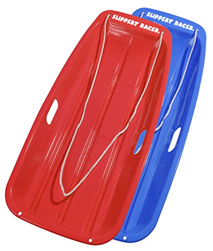 Slippery Racer Downhill Sprinter Flexible Plastic Winter Toboggan Snow Sled with Pull Rope for 1 Adult or Kid Rider, Red/Blue