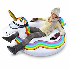 GoFloats Winter Snow Tube - Inflatable Toboggan Sled for Kids and Adults (Choose from Unicorn, Ice Dragon, Polar Bear,