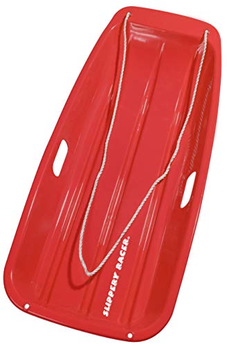Slippery Racer Downhill Sprinter Flexible Kids Toddler Plastic Toboggan Snow Sled with Pull Rope, Red
