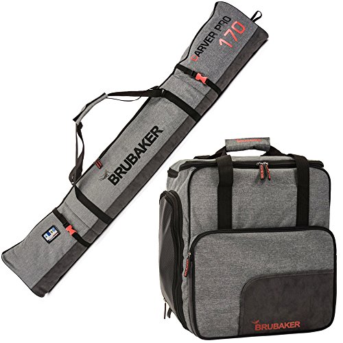 BRUBAKER Combo Ski Boot Bag and Ski Bag for 1 Pair of Ski, Poles, Boots, Helmet, Gear and Apparel - (170 cm) 66 7/8" - Gray