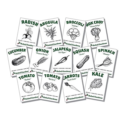 Rebel Gardens Organic Vegetable Seeds for Planting - 13 Varieties of Non GMO, Non Hybrid, Heirloom Seeds, Open Pollinated Home Garden Seeds