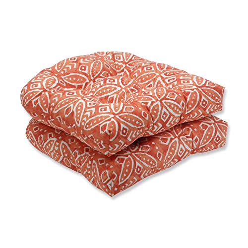 Pillow Perfect Outdoor/Indoor Merida Pimento Tufted Seat Cushions (Round Back), 19" x 19", Orange, 2 Pack