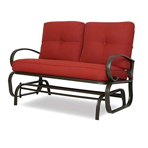 PATIO TREE Patio Glider Bench Loveseat Outdoor Cushioed 2 Person Rocking Seating Patio Swing Chair, Brick Red