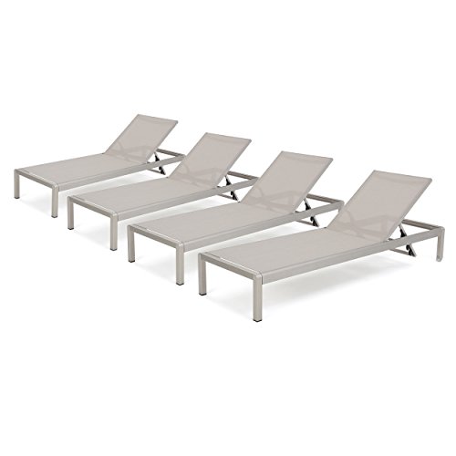 Christopher Knight Home Cape Coral Outdoor Mesh Chaise Lounges, 4-Pcs Set, Grey