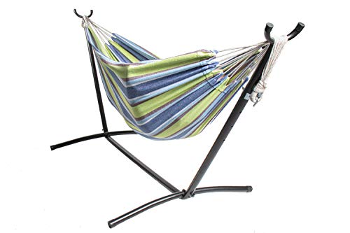 BACKYARD EXPRESSIONS PATIO  HOME  GARDEN Backyard Expressions - 914920 - Ocean Floor Pattern - Portable Double 2 Person Outdoor Hammock with Stand - Green and Blue -