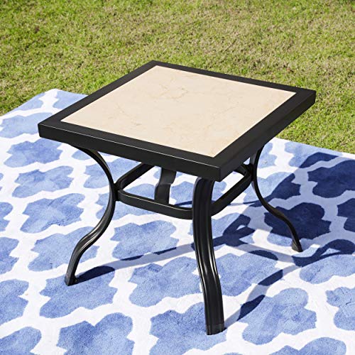 LOKATSE HOME Bistro Side End Square Metal Frame Removable Tile Top Dining Coffee Table for Garden Swimming Pool Outdoor Patio