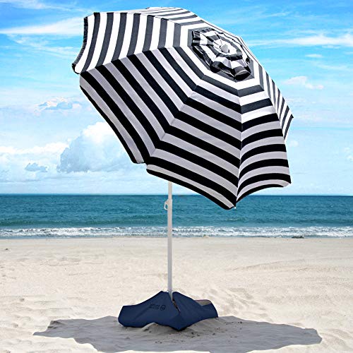 OutdoorMaster Beach Umbrella - 6.5ft Heavy Duty Windproof Tilt Portable Umbrella with Sand Anchor & Sand Bags UPF 50+ PU Coating with Carry