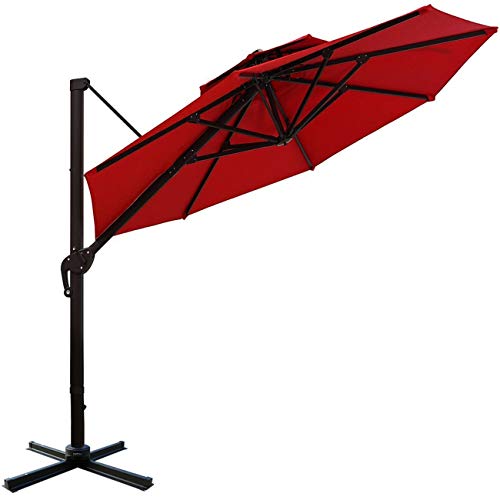 Sunnyglade 11ft Double Top Patio Offset Hanging Umbrella Round Deluxe Outdoor Cantilever Umbrella with Easy Tilt for Garden,
