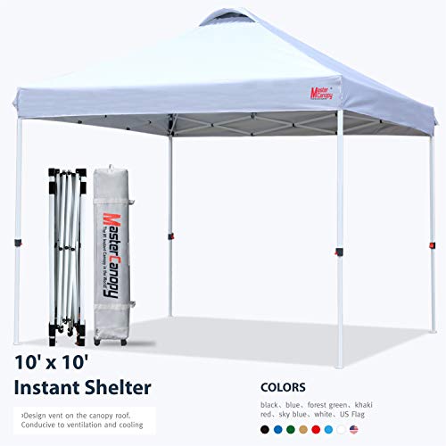 MASTERCANOPY Pop-up Canopy Tent Commercial Instant Canopy with Wheeled Bag,Canopy Sandbags x4,Tent Stakesx4(10'x10' White)