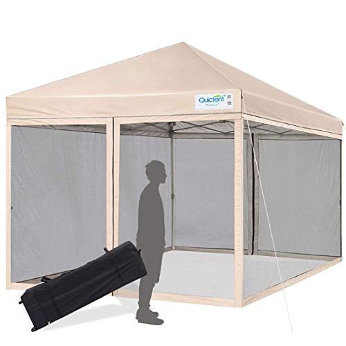 Quictent 10x10 Easy Pop up Canopy Screened with Netting Pop up Screen House Tent Waterproof (Tan)