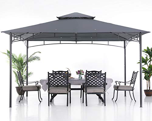 ABCCANOPY 10x12 Patio Gazebos for Patios Double Roof Soft Canopy Garden Backyard Gazebo for Shade and Rain, Dark Gray