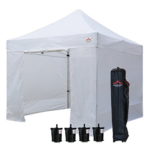 UNIQUECANOPY 10'x10' Ez Pop Up Canopy Tent Commercial Instant Shelter, with 4 Removable Zippered Side Walls and Heavy Duty