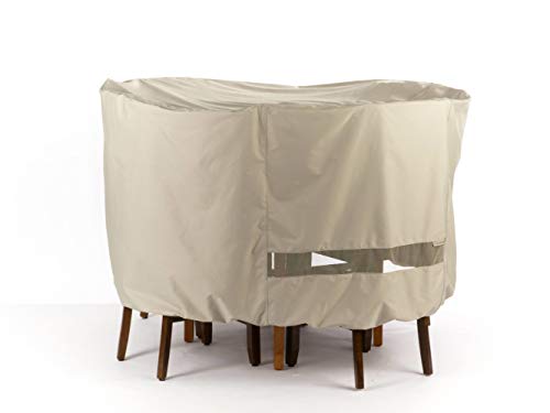 Covermates Round Dining Table/Chair Set Cover - Water-Resistant Polyester, Mesh Ventilation, Patio Table Covers - Khaki