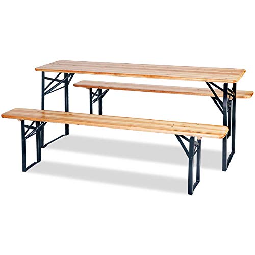 HOMGX 3-Piece Picnic Table, 70â€™â€™ Folding Picnic Table with Benches, Outdoor Portable Wooden Picnic Table, Picnic Beer