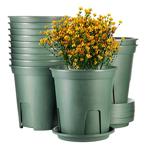 EHWINE Plant Pots Indoor 7 Inch ,EHWINE 12 Set Plastic Flower Planters with Drainage Hole and Trayr Garden Planters