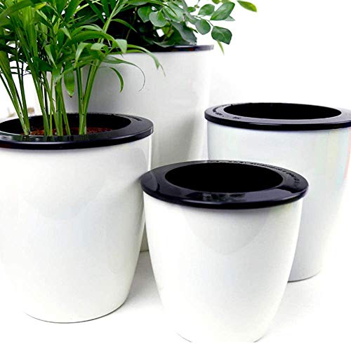 Mkono 3 Pack Self Watering Planter African Violet Pots Plastic White Flower Plant Pot with Wick Rope for All House Plants,