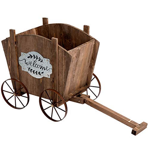 Fox Valley Traders Welcome Wagon Wooden Planter Box, Amish Wagon Decorative Indoor/Outdoor Planter