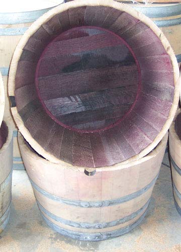 1/2 planter 1/2 Oak Wine Barrel Planter 27" W x 18" H Made by Wine Barrel Creations Inc.