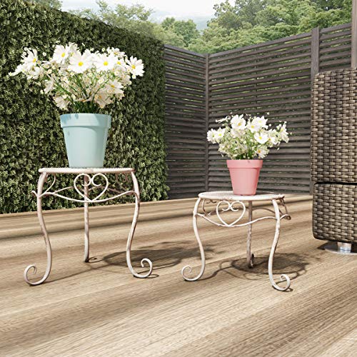 Pure Garden 50-LG1160 Stands â€“ Set of 2 Indoor or Outdoor Nesting Wrought Iron Metal Round Decorative Potted Plant Display