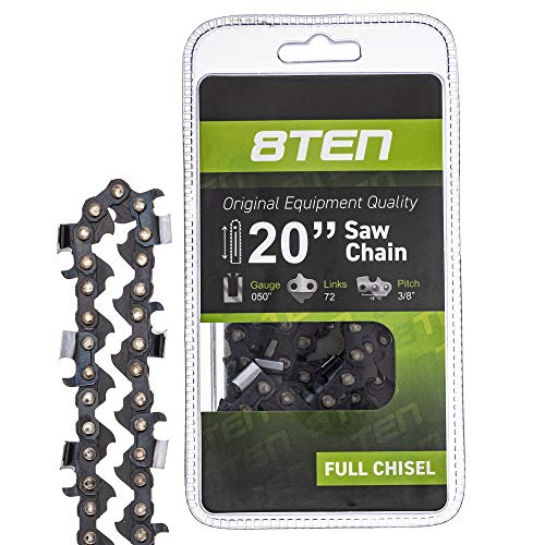 8TEN Chainsaw Chain 20 inch Bar .050 Gauge 3/8 Pitch 72 Drive Links for ...