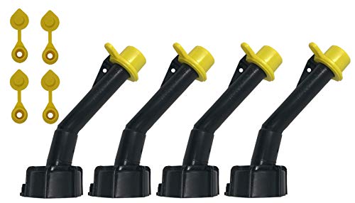 Mr. Yellow Cap Super Spouts Gas Can Spout Replacement for Blitz Old Style Nozzles with Caps and Vents. 4 Pack