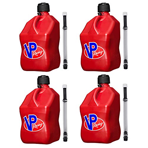 VP Racing Fuels Motorsport 5 Gallon Square Plastic Utility Jug Red & 14 Inch Hose (4 Pack)