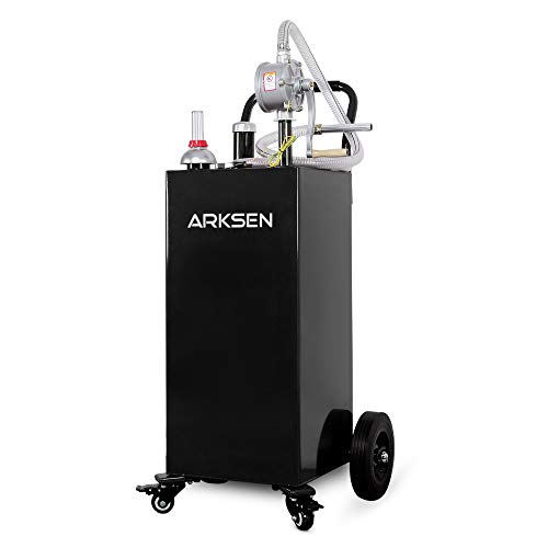 Arksen 30 Gallon Portable Gas Caddy Fuel Storage Tank Large Gasoline Diesel Can Hand Siphon Pump Rolling Wheels, Black
