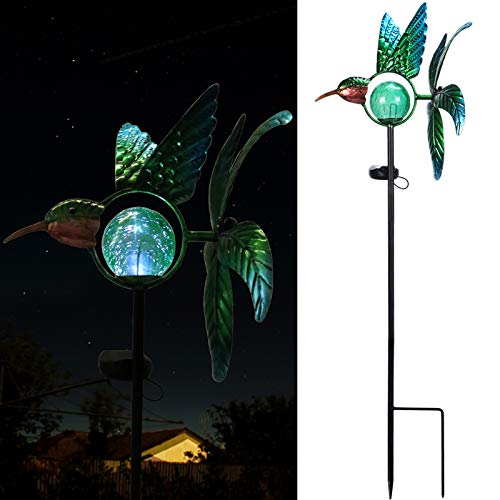 VCUTEKA Solar Wind Spinner Metal Garden Stake Solar Garden Light Outdoor Decorative Wind Sculpture for Yard Pathway Decor