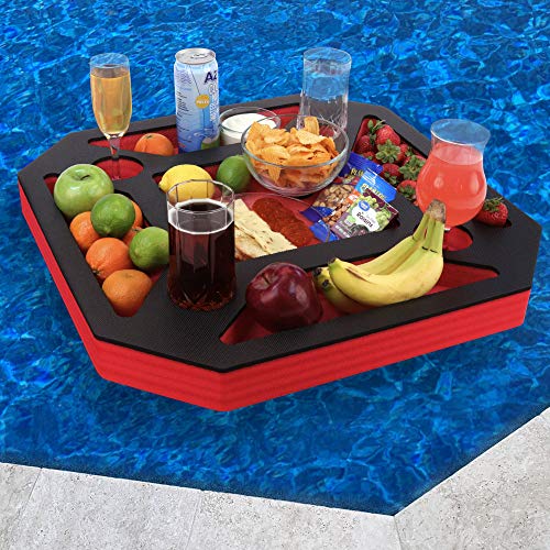 Polar Whale Large Floating Spa Hot Tub Bar Drink and Food Table Red and Black Refreshment Tray for Pool or Beach Party Float