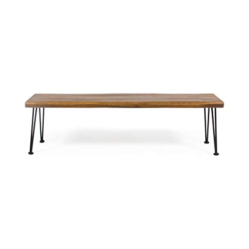 Christopher Knight Home 312780 Gladys Outdoor Modern Industrial Acacia Wood Bench Hairpin Legs, Teak and Rustic Metal