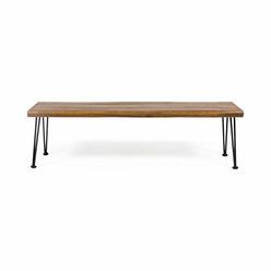 Christopher Knight Home 312780 Gladys Outdoor Modern Industrial Acacia Wood Bench Hairpin Legs, Teak and Rustic Metal
