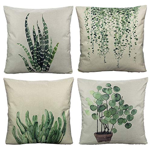 All Smiles Plants Outdoor Throw Pillow Covers Cases Jade Green Decorative Cushion 18x18 Set of 4 for Patio Couch Sofa