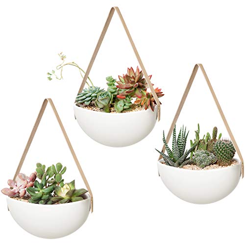 Mkono Ceramic Hanging Planter Wall Planters Set of 3 Modern Flower Plant Pots for Succulent Herb Air Plant Live or Faux