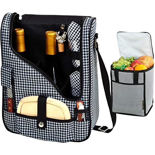 Picnic at Ascot Original Wine and Cheese Tote for 2 with Matching Cooler - Designed & Assembled in California - Houndstooth