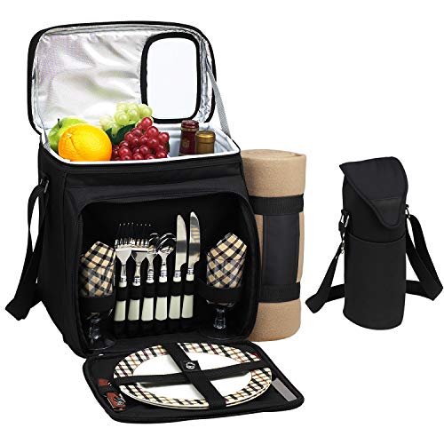 Picnic at Ascot Original Cooler Equipped for 2 with Extra Wine Tote and Blanket - Designed and Assembled in California -