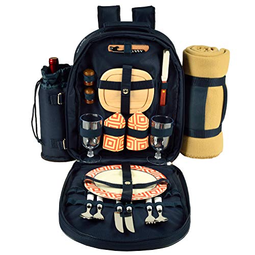 Picnic at Ascot Original Equipped 2 Person Picnic Backpack with Cooler, Insulated Wine Holder & Blanket - Designed &