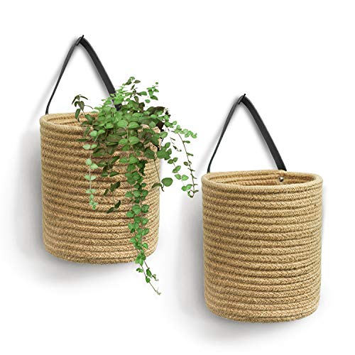 Goodpick 2pack Jute Hanging Basket - 7.87" x 7" Small Woven Fern Hanging Basket Flower Plants, Jute Woven Basket