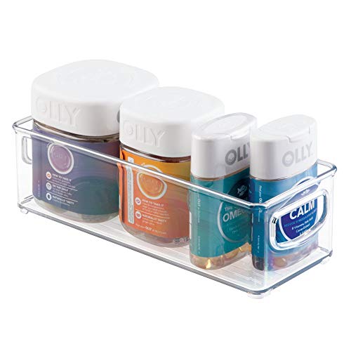 mDesign Stackable Plastic Storage Bin Caddy with Handles - Organizer for Vitamins, Supplements, Serums, Essential Oils,