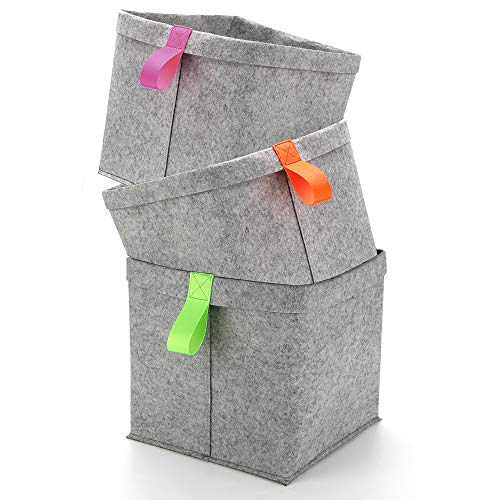 Endless Functions Collapsible Felt Storage Cubes Organizer with Handles - Pack of 3 (Gray)