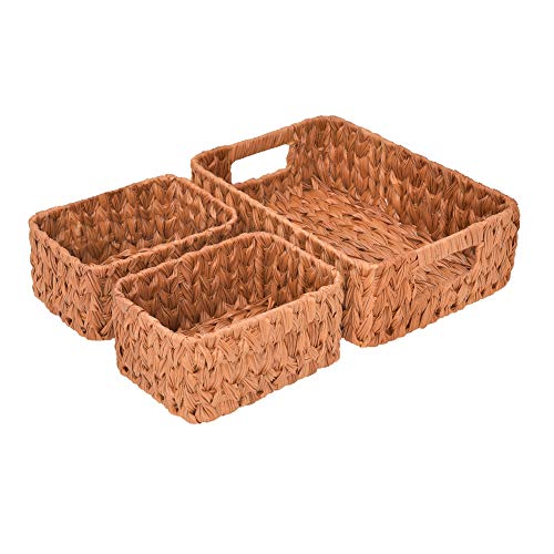 GRANNY SAYS Hand-Woven Storage Baskets, Imitation Wicker Baskets with Handles, Decorative Basket Set, Walnut, Set of 3 (1PC