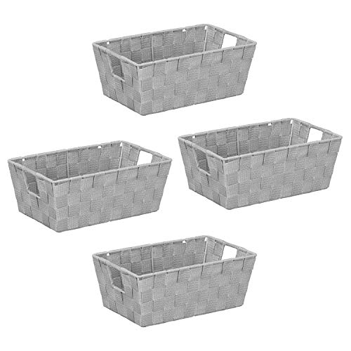 Simplify Bin, Good Small Large Items. Closet & Shelf Organizers Woven Decorative Basket Storage Tote, 4 Pack, Grey